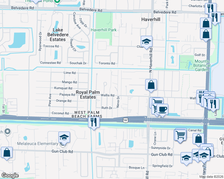 map of restaurants, bars, coffee shops, grocery stores, and more near 329 53rd Drive North in West Palm Beach