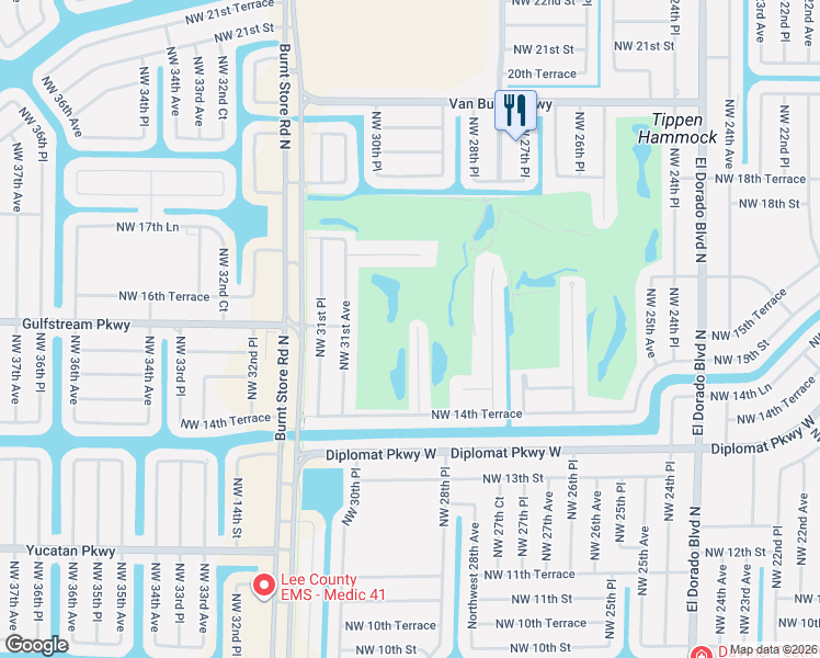 map of restaurants, bars, coffee shops, grocery stores, and more near 1528 Northwest 29th Place in Cape Coral
