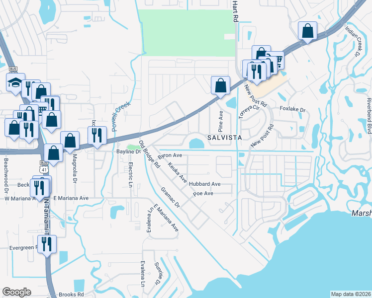 map of restaurants, bars, coffee shops, grocery stores, and more near 293 Byron Avenue in North Fort Myers