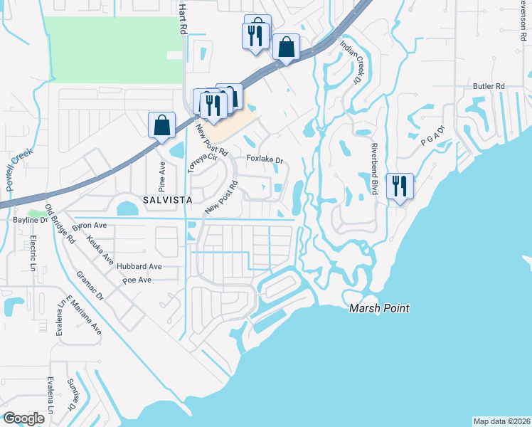 map of restaurants, bars, coffee shops, grocery stores, and more near 14585 Paul Revere Loop in North Fort Myers