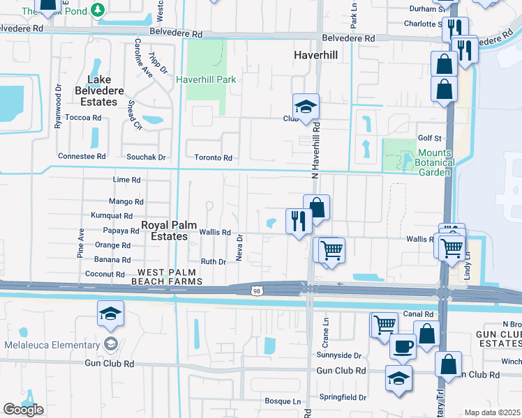 map of restaurants, bars, coffee shops, grocery stores, and more near 300 Holly Drive in West Palm Beach