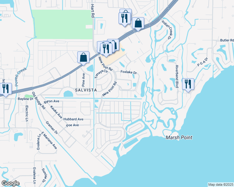 map of restaurants, bars, coffee shops, grocery stores, and more near 14565 Paul Revere Loop in North Fort Myers