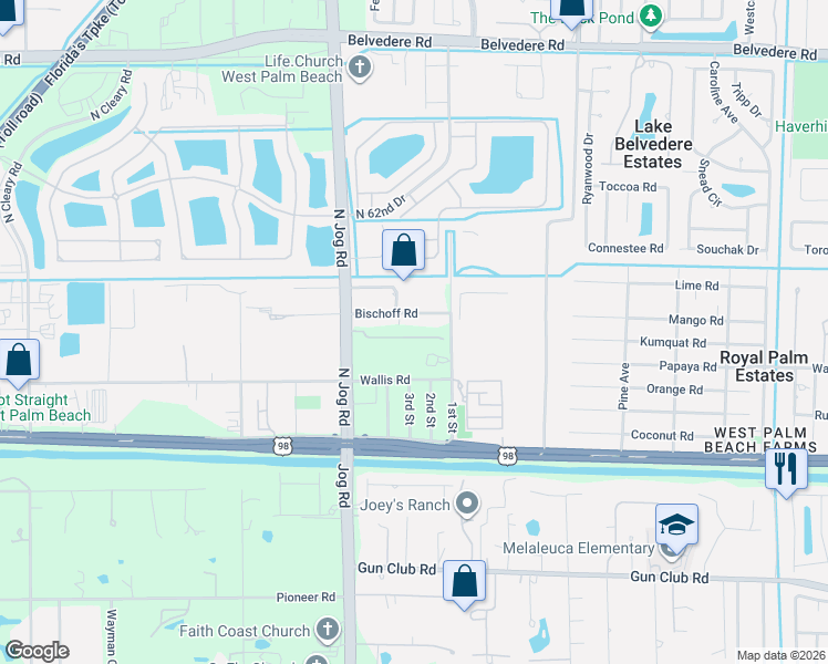 map of restaurants, bars, coffee shops, grocery stores, and more near 321 1st Street in West Palm Beach