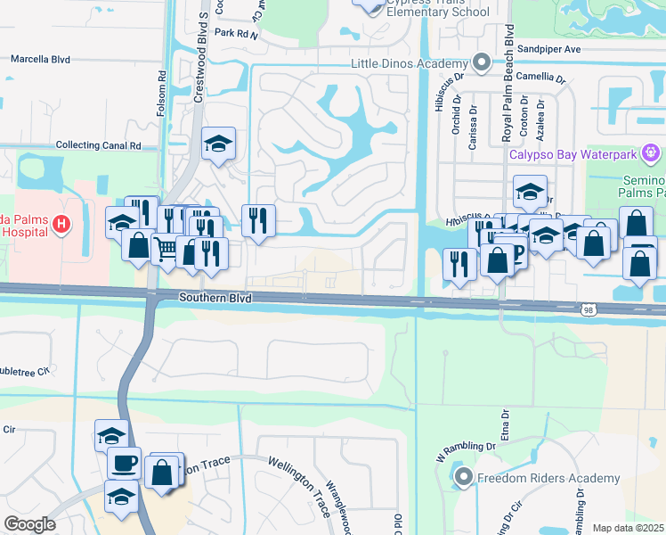 map of restaurants, bars, coffee shops, grocery stores, and more near 11924 Cypress Key Way in Royal Palm Beach