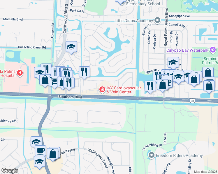 map of restaurants, bars, coffee shops, grocery stores, and more near 11924 Cypress Key Way in Royal Palm Beach