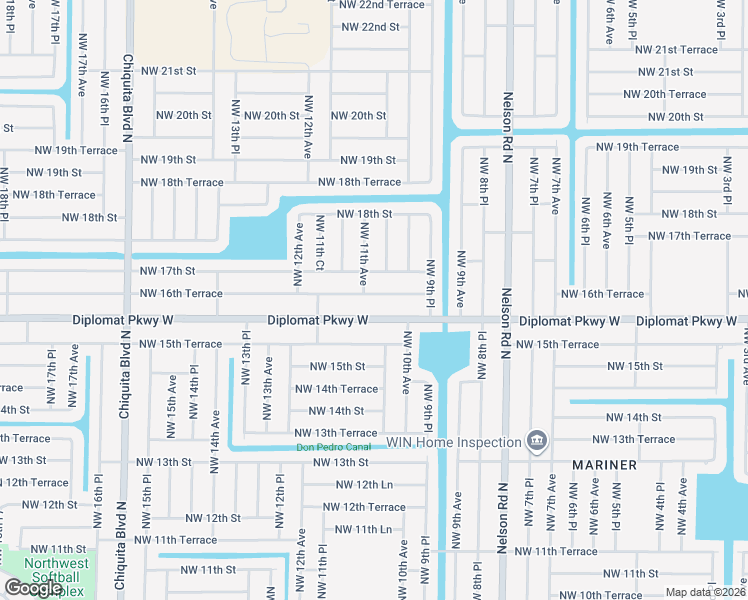 map of restaurants, bars, coffee shops, grocery stores, and more near 1021 Northwest 16th Terrace in Cape Coral