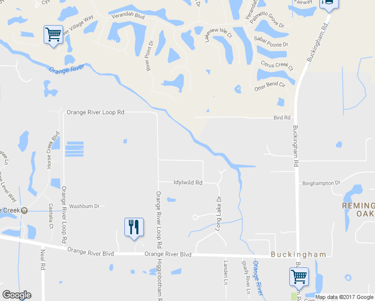 map of restaurants, bars, coffee shops, grocery stores, and more near 13171 Idylwild Farm Road in Fort Myers