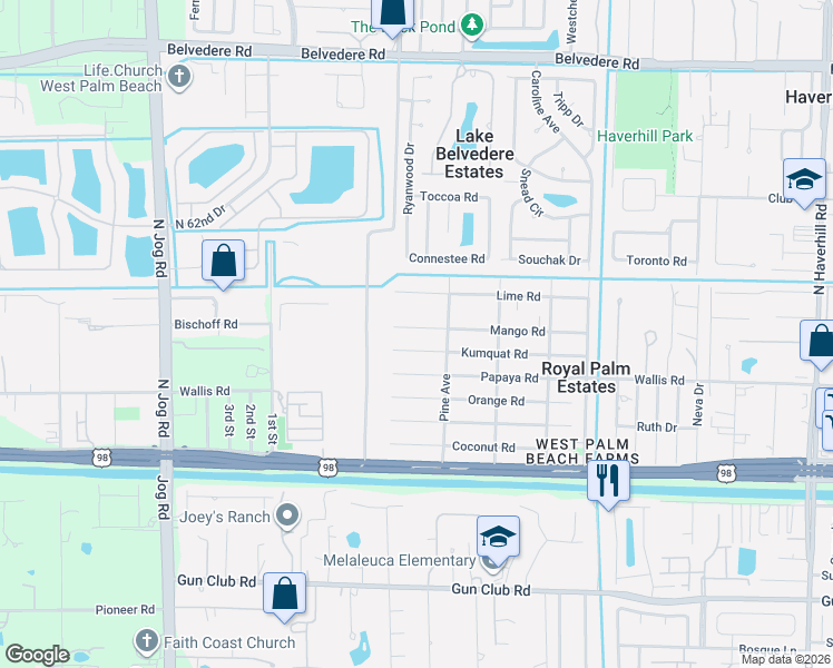 map of restaurants, bars, coffee shops, grocery stores, and more near 5969 Mango Road in West Palm Beach