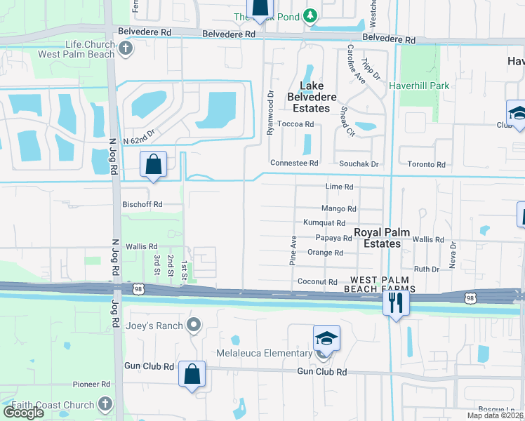 map of restaurants, bars, coffee shops, grocery stores, and more near 5969 Mango Road in West Palm Beach