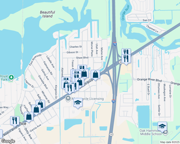 map of restaurants, bars, coffee shops, grocery stores, and more near 137 Morse Plaza in Fort Myers