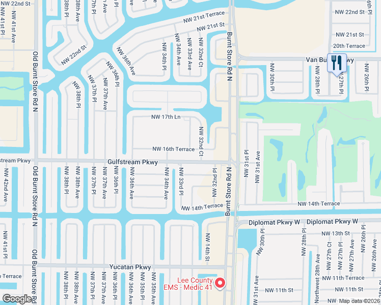 map of restaurants, bars, coffee shops, grocery stores, and more near 1615 Northwest 33rd Avenue in Cape Coral