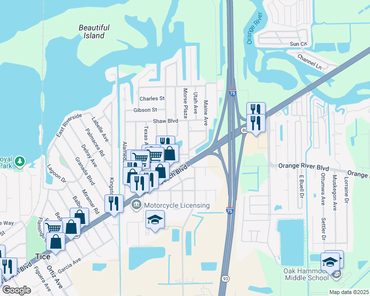 map of restaurants, bars, coffee shops, grocery stores, and more near 137 Morse Plaza in Fort Myers