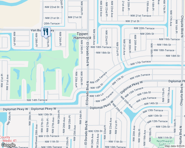 map of restaurants, bars, coffee shops, grocery stores, and more near 1515 Northwest 24th Avenue in Cape Coral