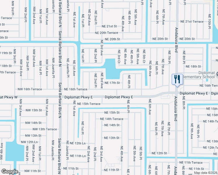 map of restaurants, bars, coffee shops, grocery stores, and more near 315 Northeast 16th Terrace in Cape Coral