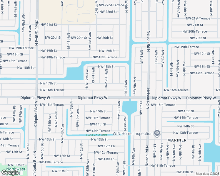 map of restaurants, bars, coffee shops, grocery stores, and more near 1021 Northwest 16th Terrace in Cape Coral