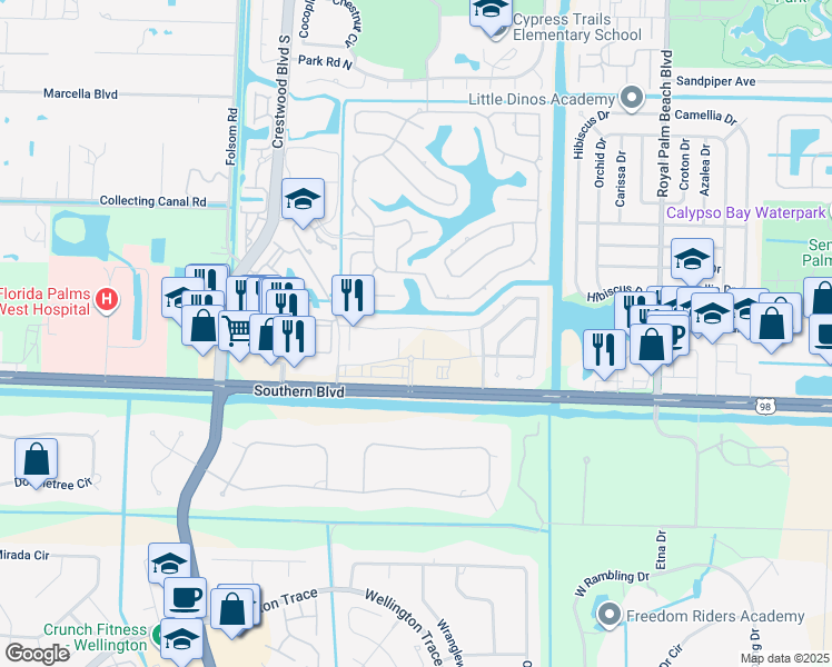 map of restaurants, bars, coffee shops, grocery stores, and more near 12000 Cypress Key Way in Royal Palm Beach