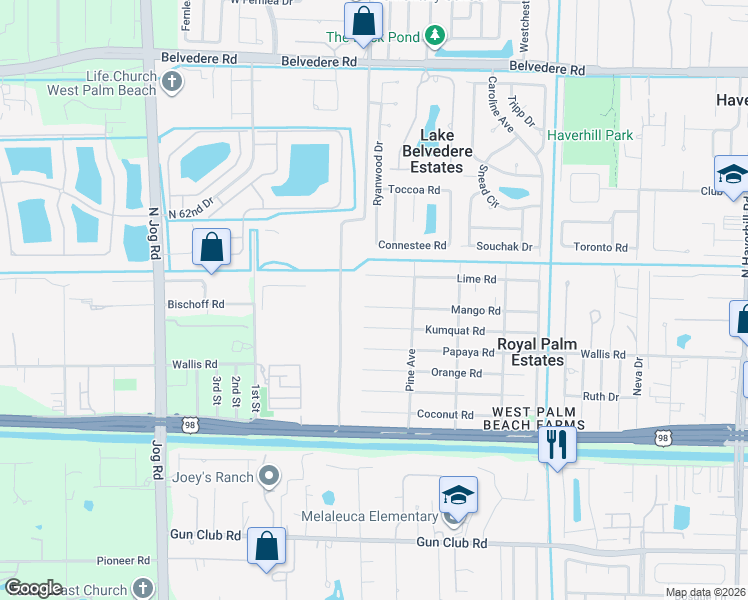 map of restaurants, bars, coffee shops, grocery stores, and more near 5969 Mango Road in West Palm Beach