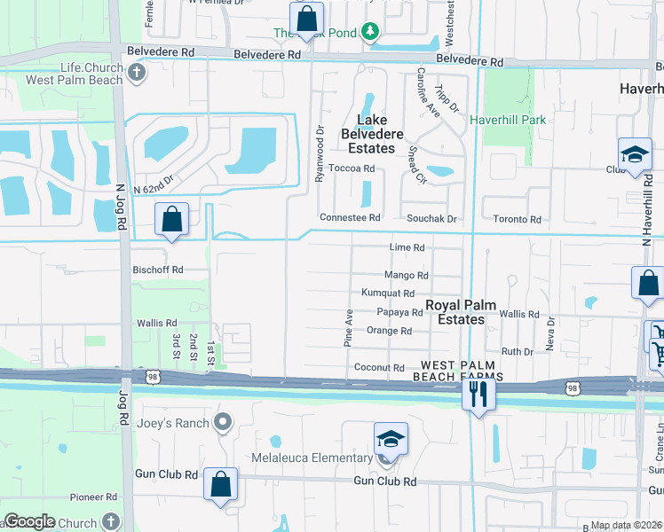 map of restaurants, bars, coffee shops, grocery stores, and more near 5969 Mango Road in West Palm Beach