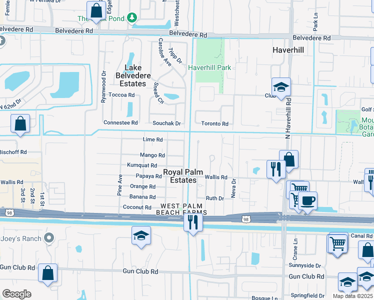 map of restaurants, bars, coffee shops, grocery stores, and more near 394 Caroline Avenue in West Palm Beach