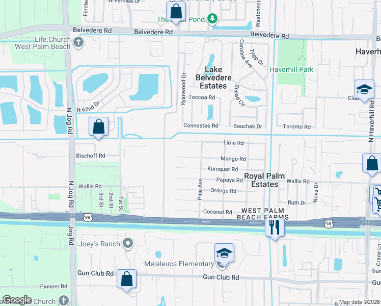 map of restaurants, bars, coffee shops, grocery stores, and more near 5969 Mango Road in West Palm Beach