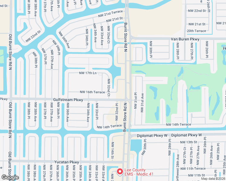 map of restaurants, bars, coffee shops, grocery stores, and more near 3225 Northwest 16th Terrace in Cape Coral