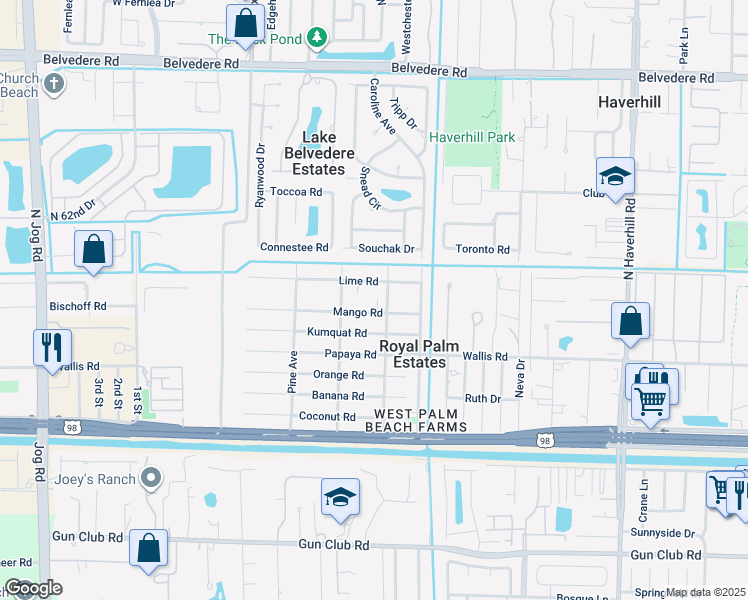 map of restaurants, bars, coffee shops, grocery stores, and more near 5683 Mango Road in West Palm Beach