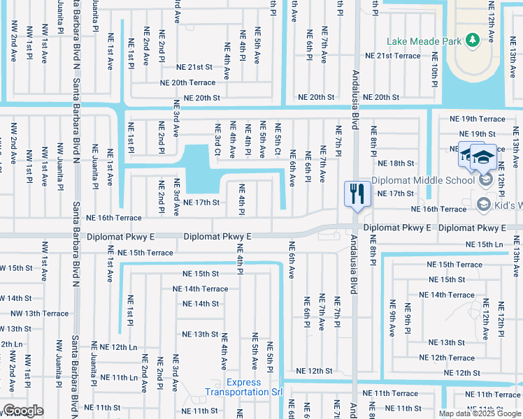 map of restaurants, bars, coffee shops, grocery stores, and more near 1613 NE 5th Ave in Cape Coral