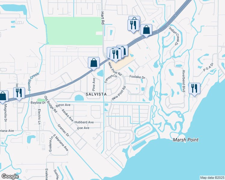 map of restaurants, bars, coffee shops, grocery stores, and more near 1352 Loblolly Drive in North Fort Myers