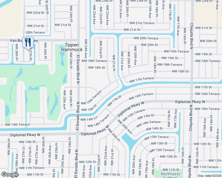 map of restaurants, bars, coffee shops, grocery stores, and more near 2213 Northwest 15th Street in Cape Coral