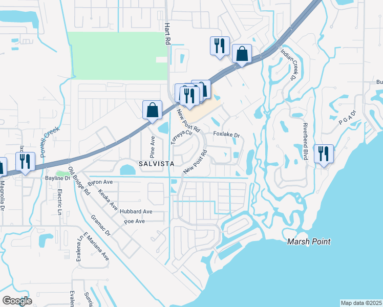 map of restaurants, bars, coffee shops, grocery stores, and more near 1352 Loblolly Drive in North Fort Myers