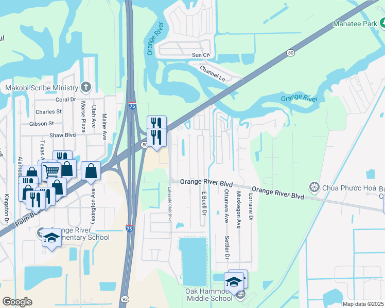 map of restaurants, bars, coffee shops, grocery stores, and more near 4091 Palm Lane in Fort Myers