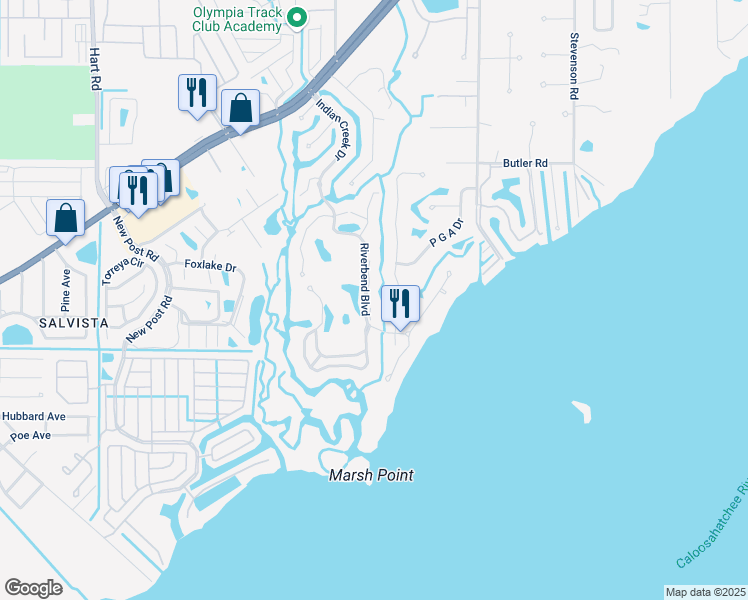 map of restaurants, bars, coffee shops, grocery stores, and more near 15120 Riverbend Boulevard in North Fort Myers
