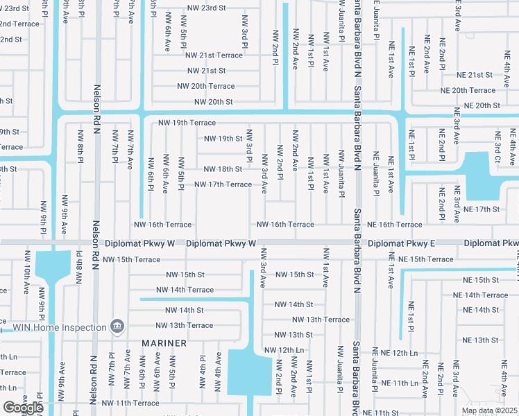 map of restaurants, bars, coffee shops, grocery stores, and more near 1628 Northwest 3rd Avenue in Cape Coral