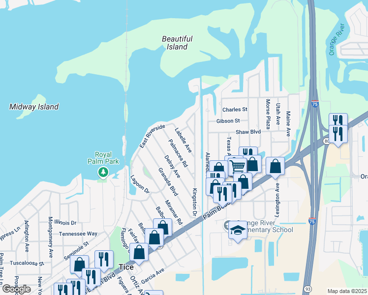map of restaurants, bars, coffee shops, grocery stores, and more near 230 Labelle Avenue in Fort Myers