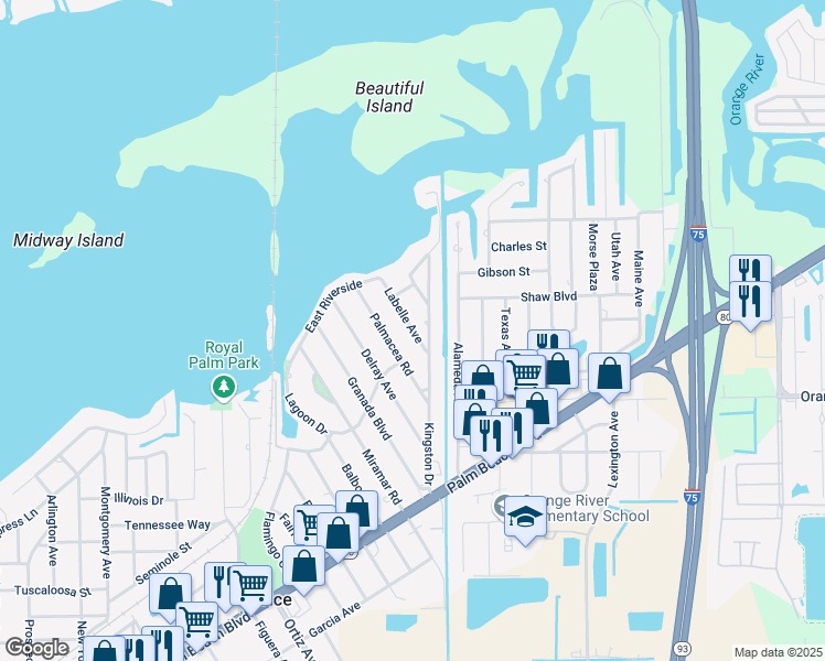 map of restaurants, bars, coffee shops, grocery stores, and more near 232 Labelle Avenue in Fort Myers