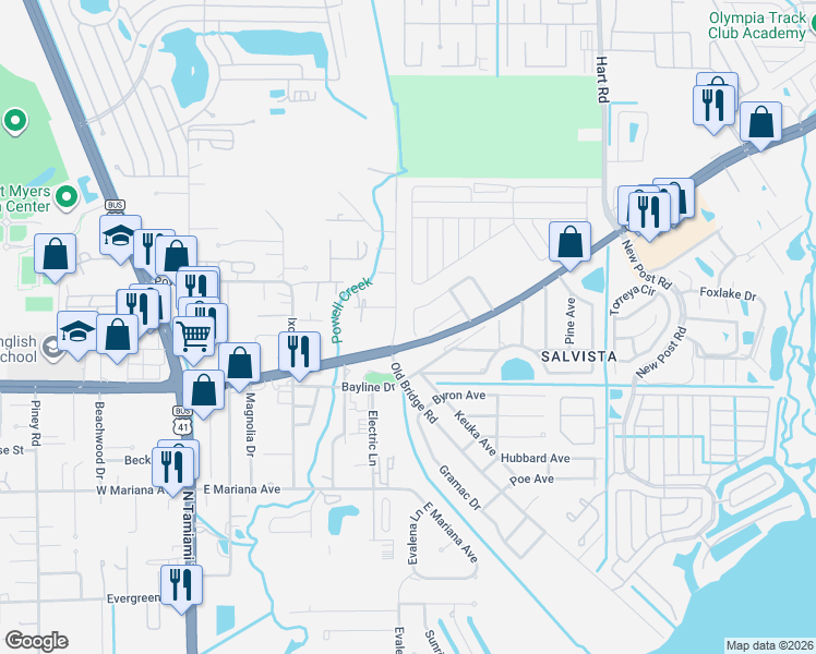 map of restaurants, bars, coffee shops, grocery stores, and more near in North Fort Myers