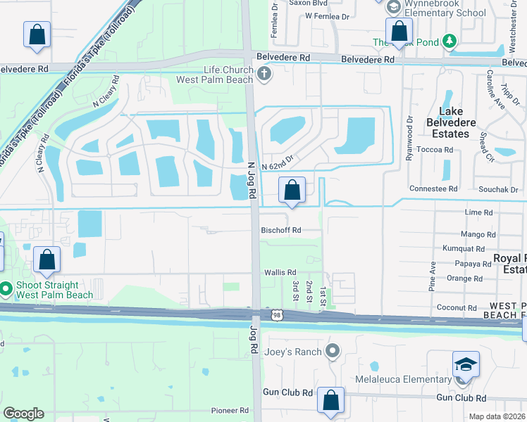 map of restaurants, bars, coffee shops, grocery stores, and more near 4490 Buena Tara Drive in West Palm Beach