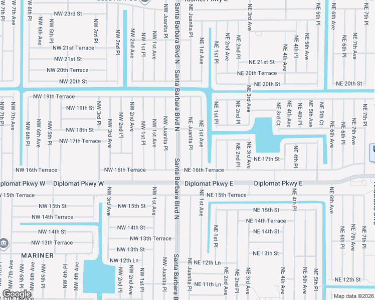 map of restaurants, bars, coffee shops, grocery stores, and more near 1712 Northeast Juanita Place in Cape Coral