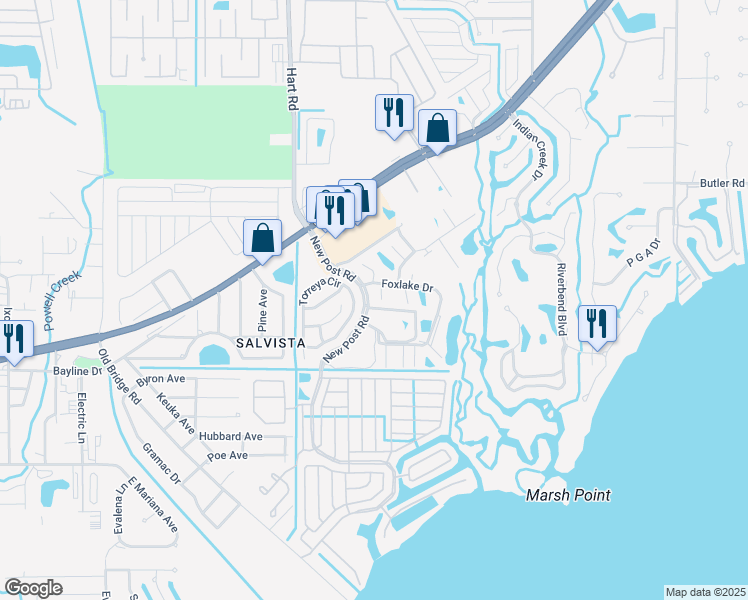 map of restaurants, bars, coffee shops, grocery stores, and more near 5634 Foxlake Drive in North Fort Myers