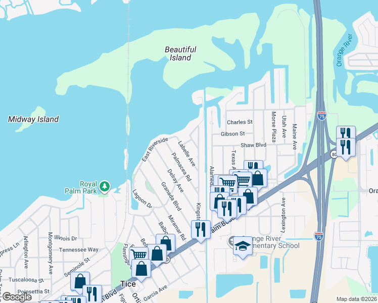 map of restaurants, bars, coffee shops, grocery stores, and more near 221 Labelle Avenue in Fort Myers
