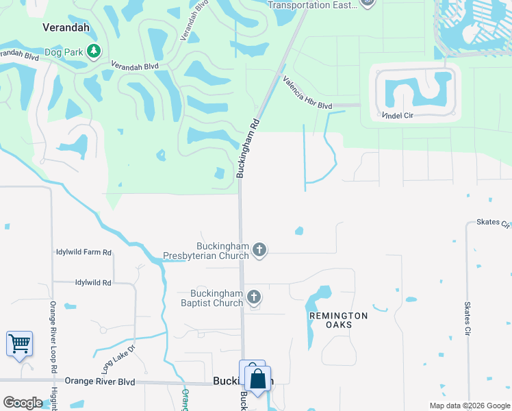 map of restaurants, bars, coffee shops, grocery stores, and more near 256 Buckingham Road in Fort Myers