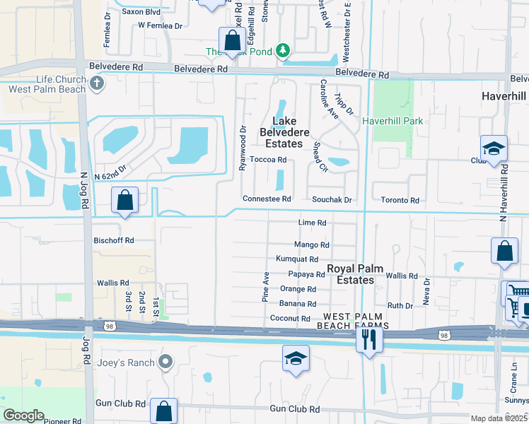 map of restaurants, bars, coffee shops, grocery stores, and more near 479 Pine Avenue in West Palm Beach