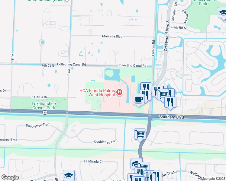 map of restaurants, bars, coffee shops, grocery stores, and more near 13005 Southern Boulevard in Loxahatchee Groves
