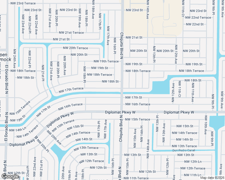 map of restaurants, bars, coffee shops, grocery stores, and more near 1616 Northwest 17th Terrace in Cape Coral