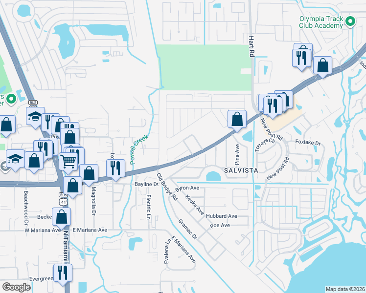 map of restaurants, bars, coffee shops, grocery stores, and more near 1439 Glick Drive in North Fort Myers