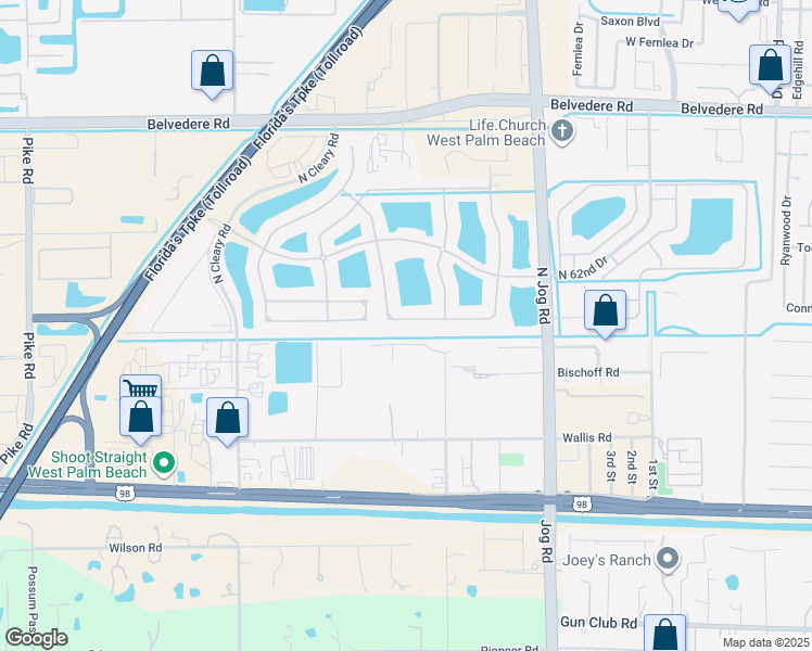 map of restaurants, bars, coffee shops, grocery stores, and more near 635 Cresta Circle in West Palm Beach