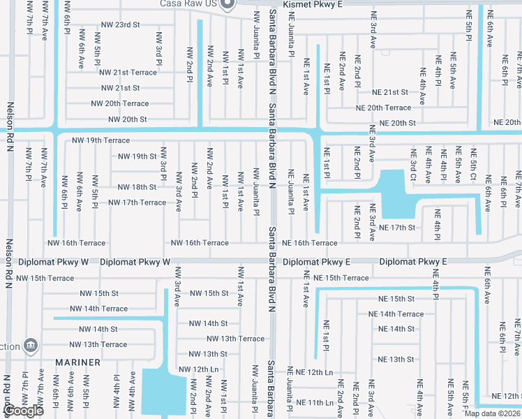 map of restaurants, bars, coffee shops, grocery stores, and more near 1709 Northwest Juanita Place in Cape Coral