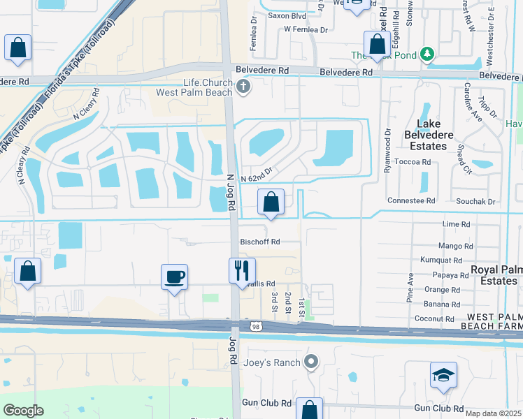 map of restaurants, bars, coffee shops, grocery stores, and more near 4418 Buena Tara Drive in West Palm Beach