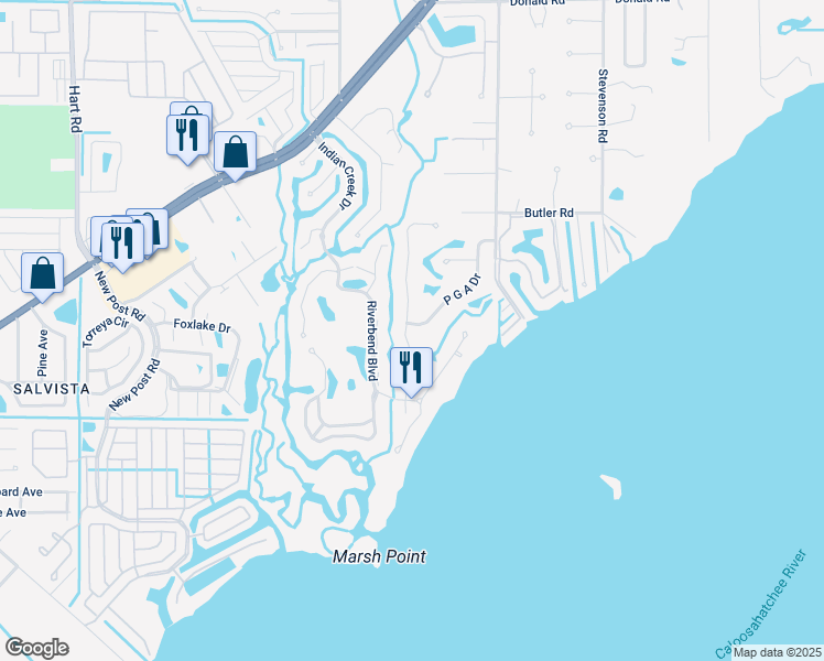 map of restaurants, bars, coffee shops, grocery stores, and more near 15188 Sam Snead Lane in North Fort Myers