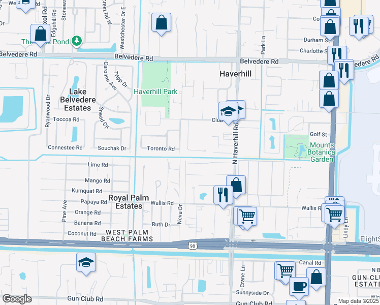map of restaurants, bars, coffee shops, grocery stores, and more near 5220 Bethany Lane in Haverhill
